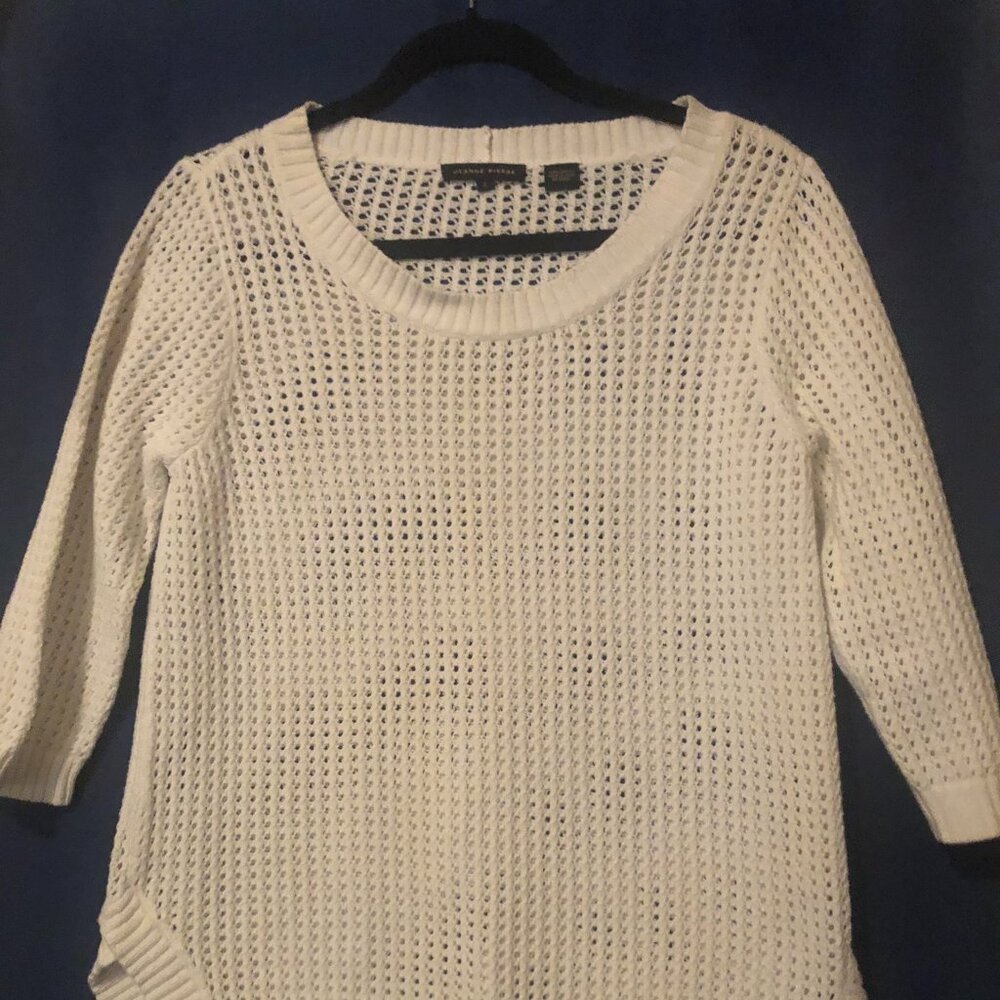 Jeanne Pierre White Knit Cotton Sweater L